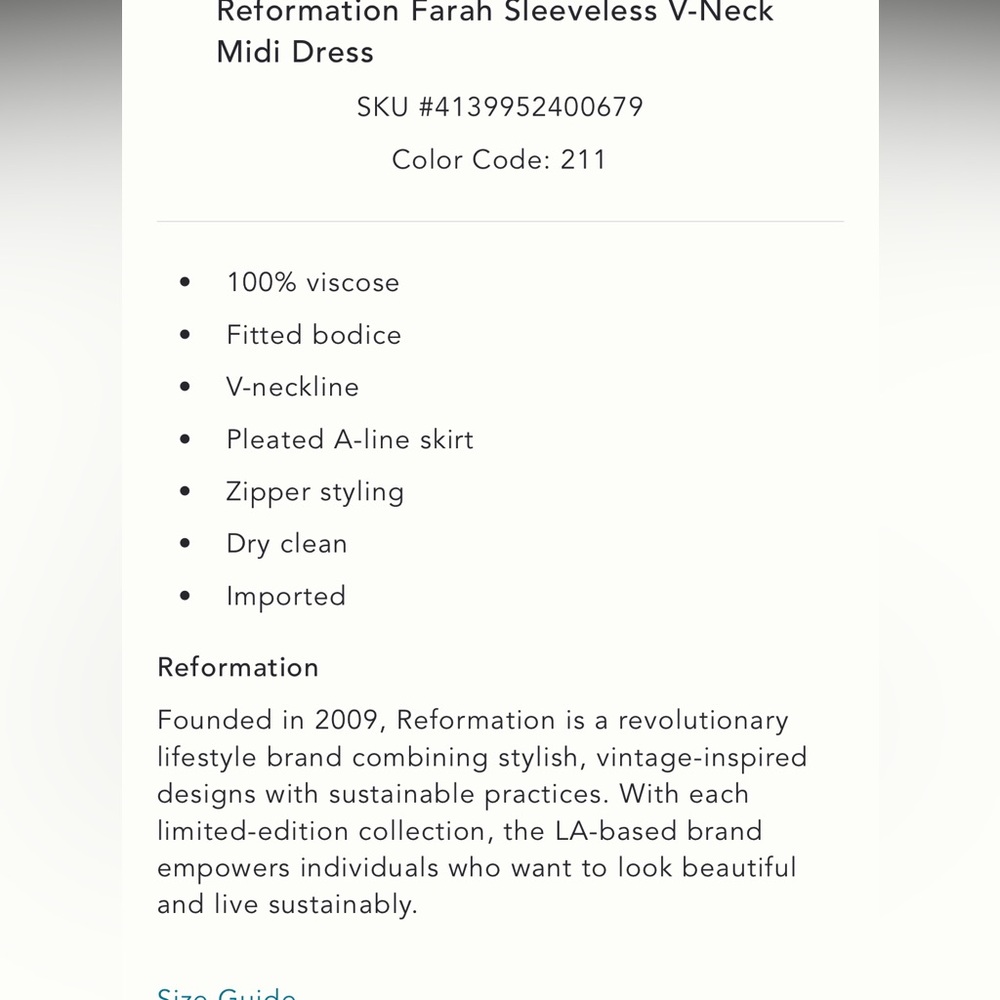Reformation Farah Sleeveless V-Neck Midi Dress - Picture 4 of 7